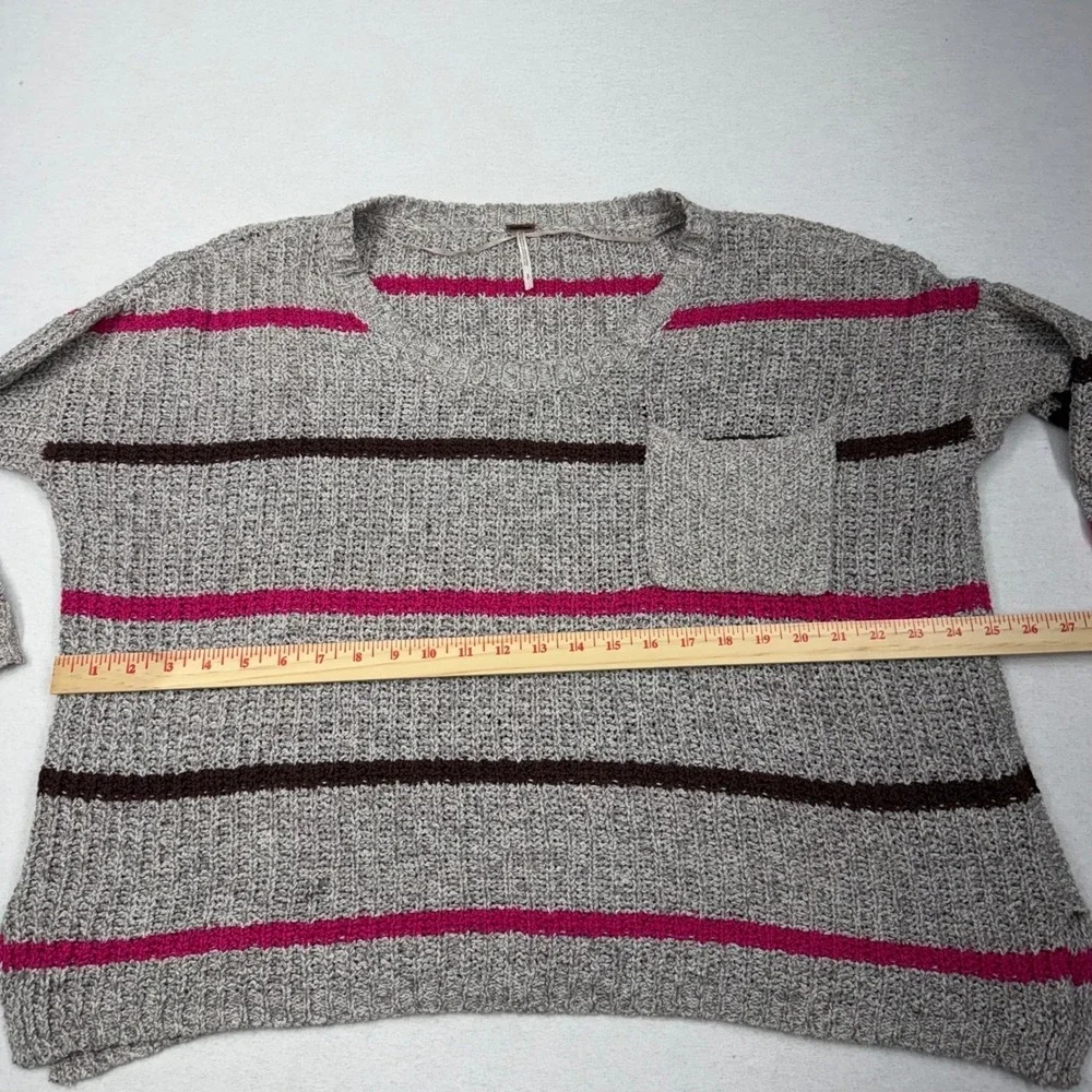 Free‎ People Striped Slouchy Knit Sweater Oversized Cotton Boho Y2K Gray Pink S
